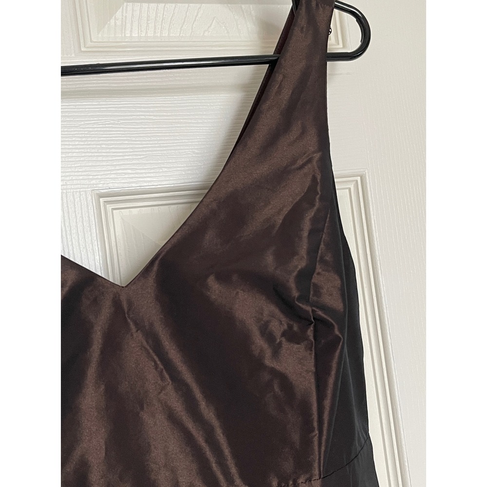 Ann Taylor Satin Cocktail Dress Womens Size 6 Brown V Neck Bow Back Formal Party - Picture 3 of 16